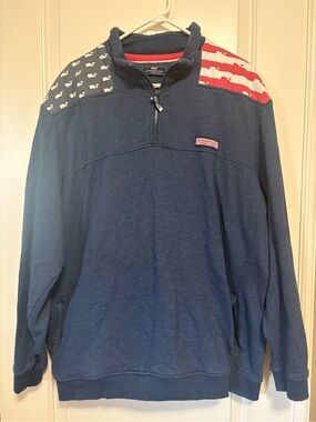 🐳🇺🇸Vineyard Vines Navy Quarter-Zip Pullover with Flag Whale Accents 🇺🇸🐳